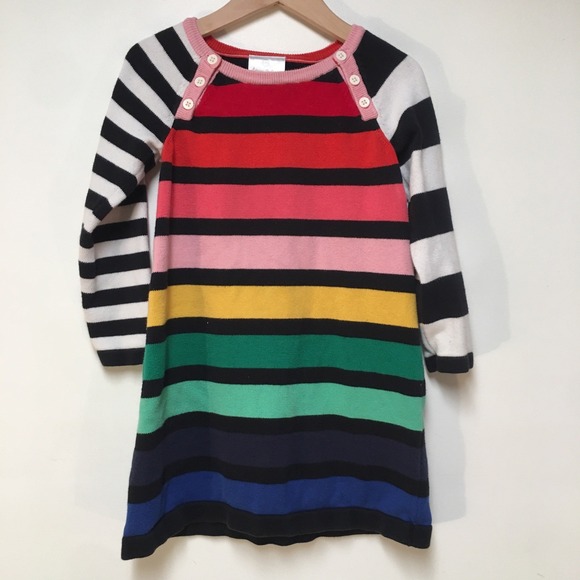 Hanna Andersson Girl 5T Dress Rainbow Stripe Sweater Dress A-Line Cotton - Picture 1 of 9